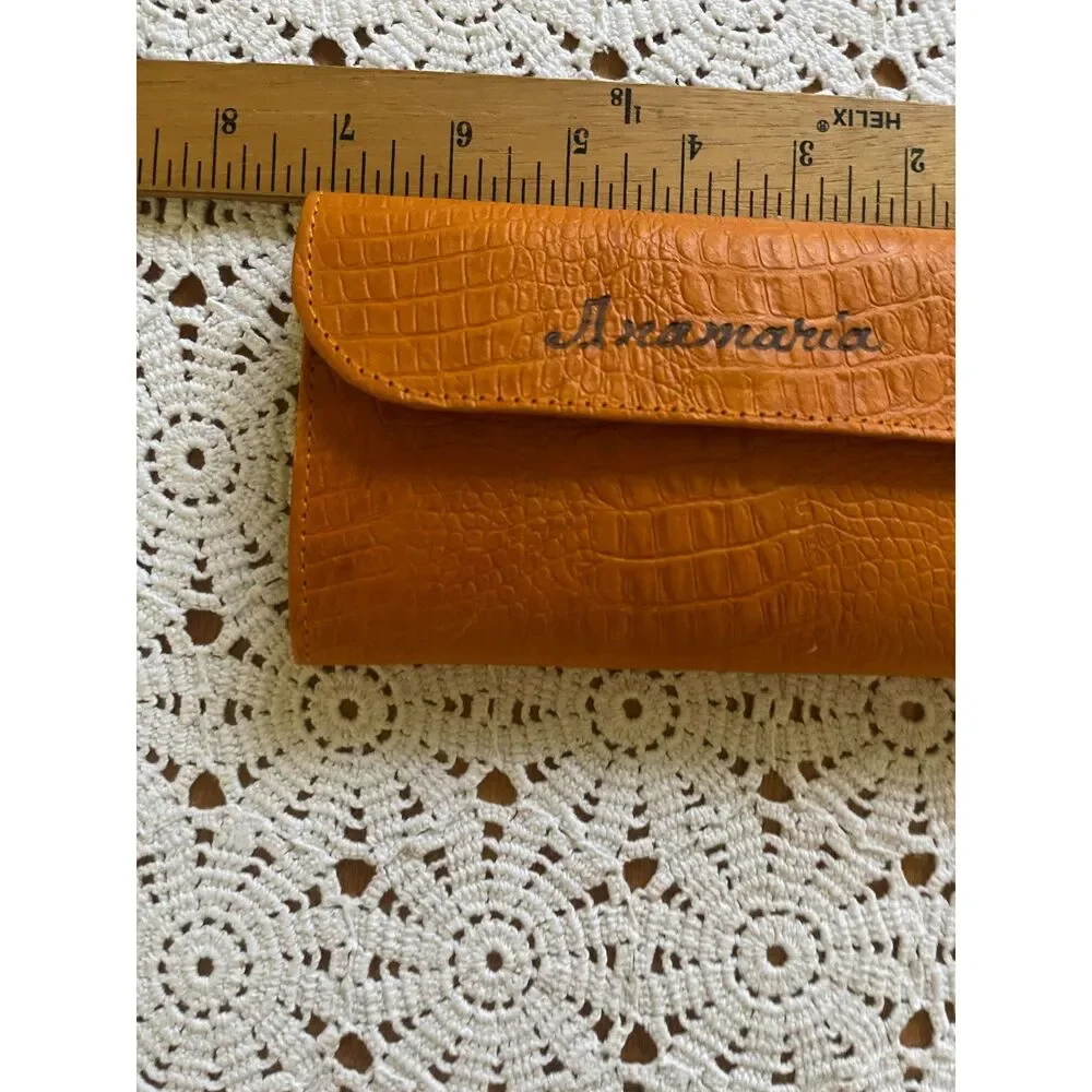 Mandarin Orange Croc Leather Long Wallet Anamaria Handcrafted Handmade Leather G